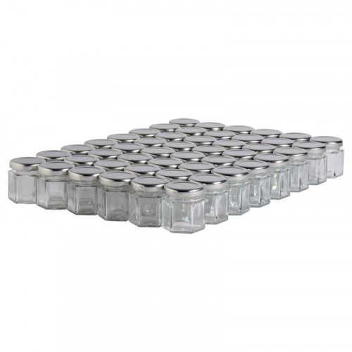 48 pots verre hexagonaux 50g (47 ml) avec couvercles TO 43
