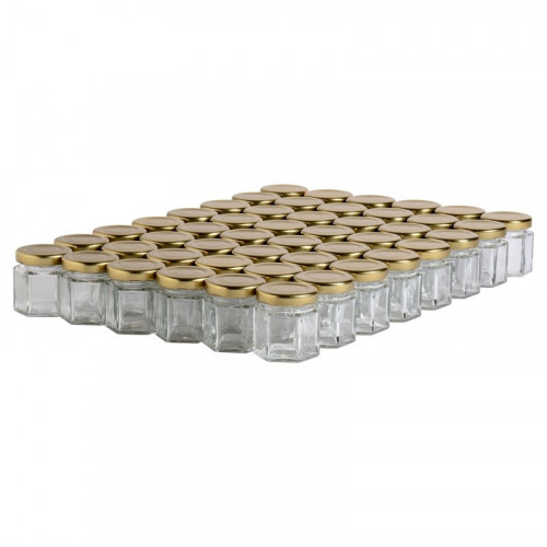 48 pots verre hexagonaux 50g (47 ml) avec couvercles TO 43