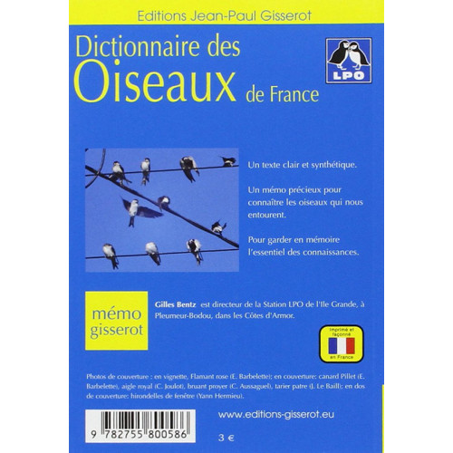 Mémo Dictionnaire des oiseaux de France