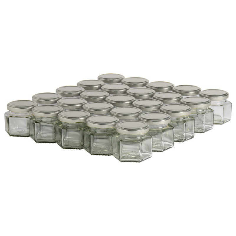 35 pots verre hexagonaux...