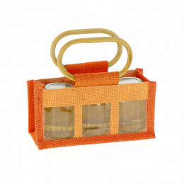 Panier toile de jute pour 3 pots de 500 g rouge/orange (vide)