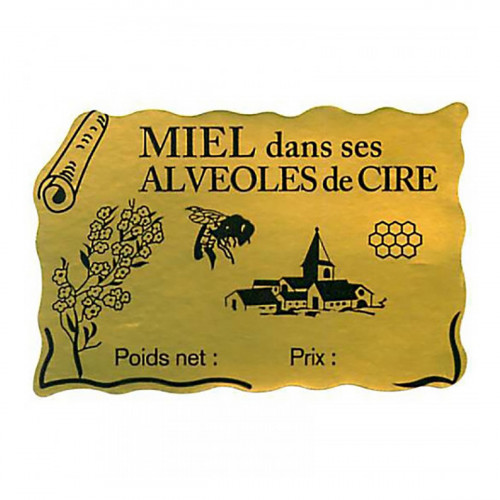 100 étiquettes Miel dans ses alvéoles de cire (40x64)