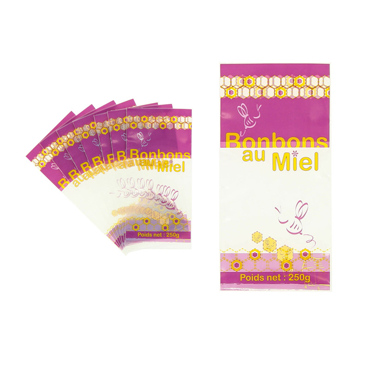 Sachet 20g transparent personnalisé de bonbon au miel oursons XXL