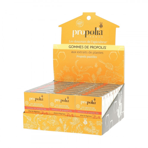 Présentoir 24 boîtes de gommes de Propolis Réglisse 