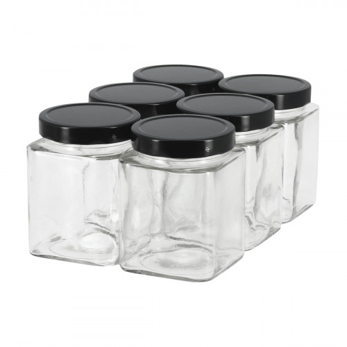 6 pots verre jupe haute Quadro 750 g (580 ml) avec couvercles Deep