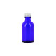 28 flacons verre bleu 50ml avec bouchons alu