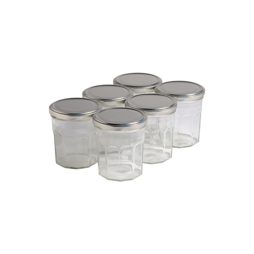 6 pots verre facettes 400g (324 ml) avec couvercles TO 82