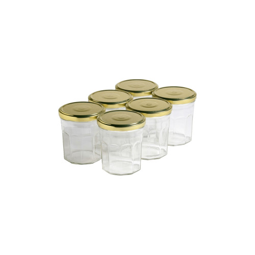 6 pots verre facettes 250g (200 ml) avec couvercles TO70 6 pots verre facettes 250g (200 ml) avec couvercles TO70