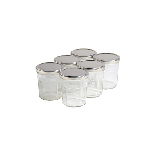 6 pots verre facettes 250g (200 ml) avec couvercles TO70 6 pots verre facettes 250g (200 ml) avec couvercles TO70