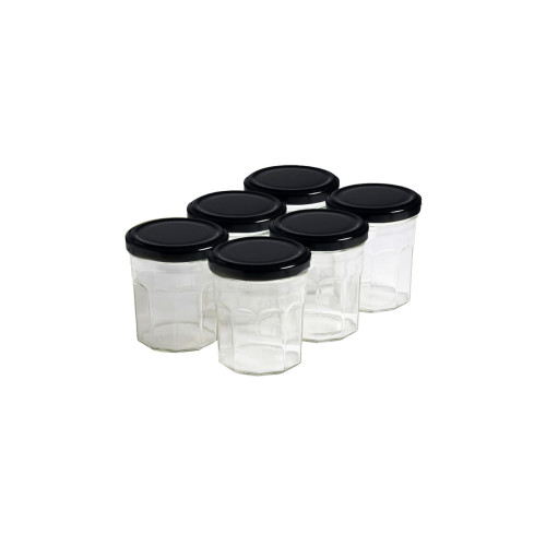 6 pots verre facettes 250g (200 ml) avec couvercles TO70 6 pots verre facettes 250g (200 ml) avec couvercles TO70