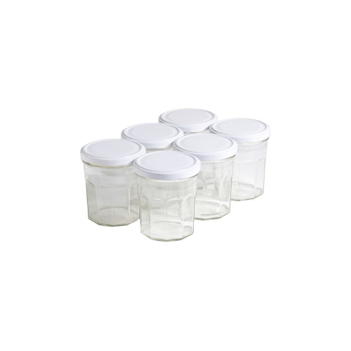 6 pots verre facettes 250g (200 ml) avec couvercles TO70