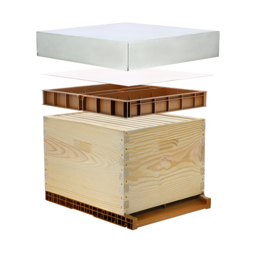 Ruche à tenons Dadant 10 cadres + Fond aéré, Toit isolant & Cadres filés