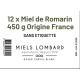 Carton de 12 pots en verre de Miel de Romarin 450g Miels Lombard Origine France SANS ETIQUETTE