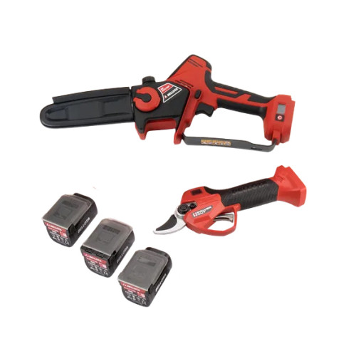 Pack sécateur + tronçonneuse + 3 batteries
