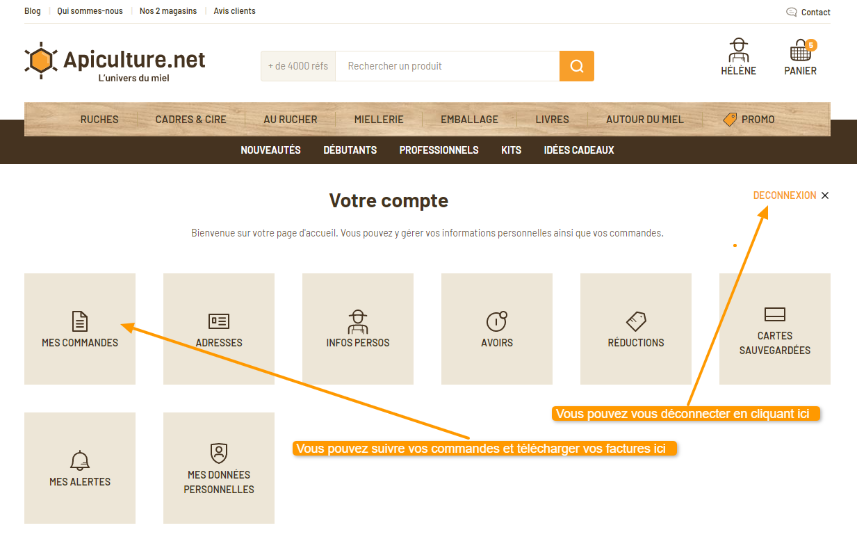Capture d'écran de la page "Mon compte" Capture d'écran de la page "Mon compte"