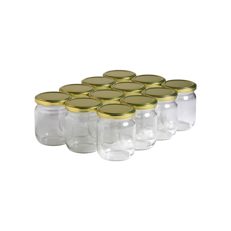 12 pots verre 250 g (212 ml) avec couvercles TO 63